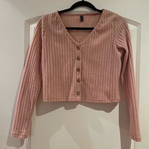 pink button down sweater size M